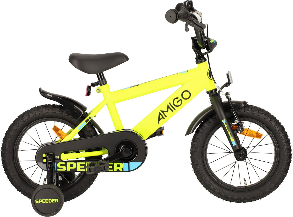 AMIGO Speeder Jongensfiets 14 Inch - Kinderfiets voor 3 tot 5 Jaar - 95-110 cm - Geel/Zwart Kinderfiets kopen online