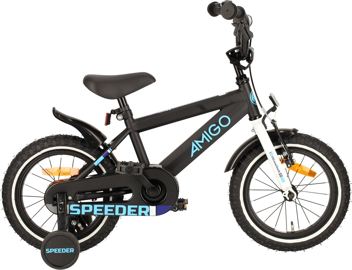 amigo speeder jongensfiets 14 inch kinderfiets voor 3 tot 5 jaar 95 110 cm zwart blauw