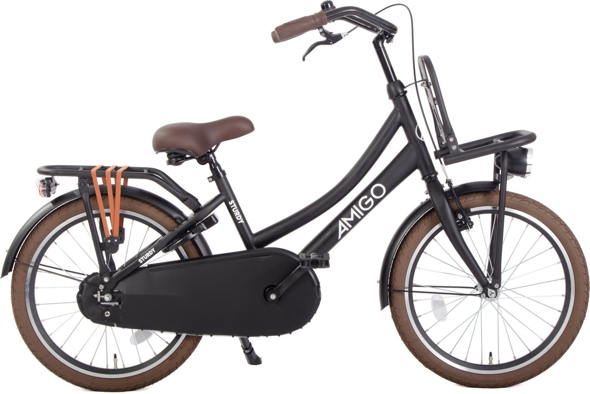 amigo sturdy transportfiets omafiets met voordrager kinderfiets 32 cm 20 inch terugtraprem v brake matzwart