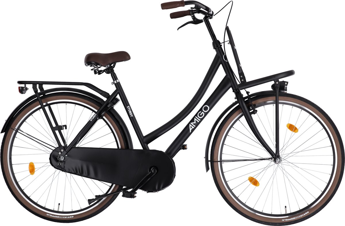 amigo sturdy transportfiets voor dames omafiets 28 inch 53 cm terugtraprem en v brakes matzwart