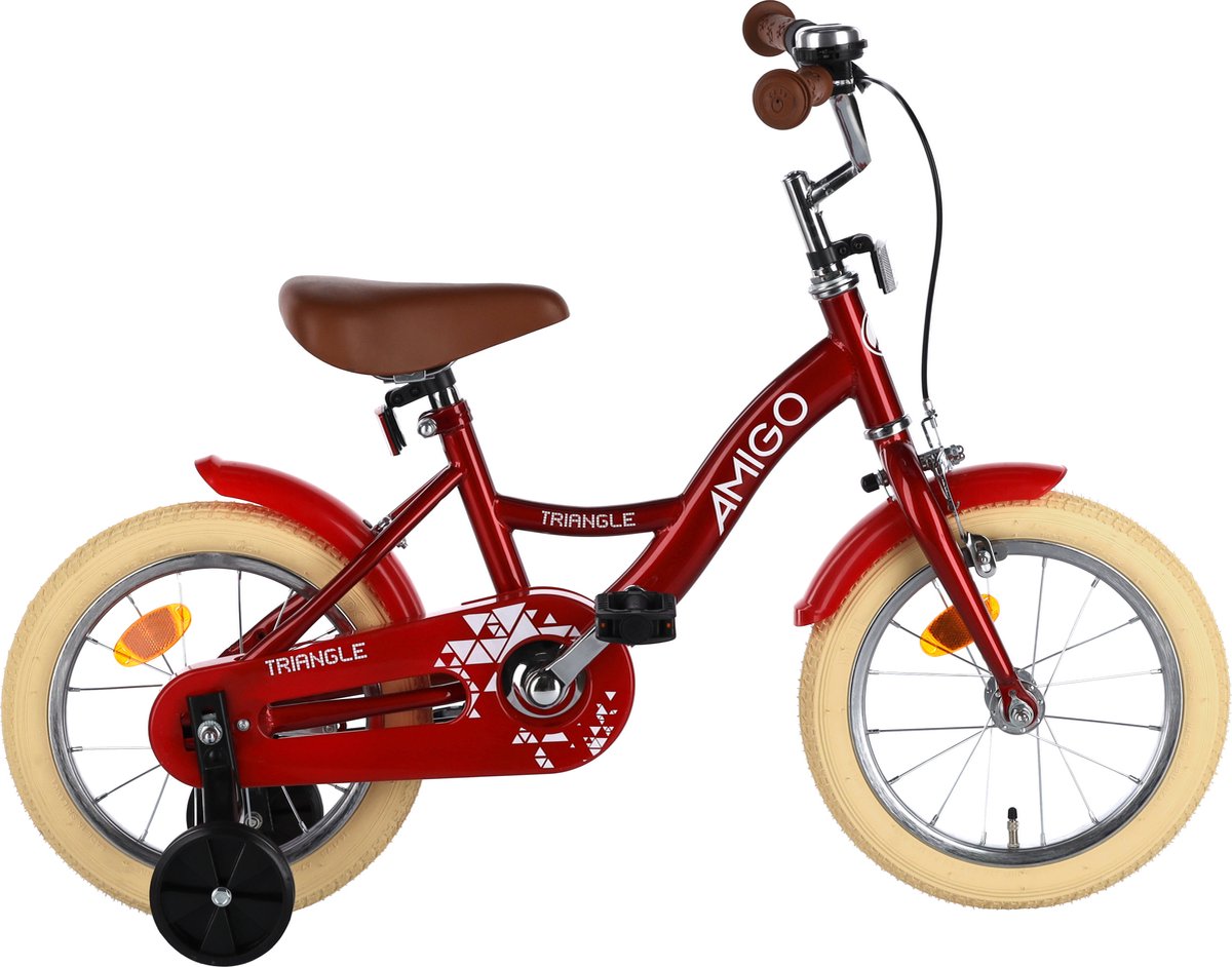 amigo triangle meisjesfiets 14 inch kinderfiets voor 3 tot 5 jaar 95 110 cm rood met zijwieltjes