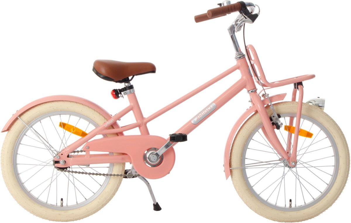 AMIGO Urban Meisjesfiets 18 Inch - Kinderfiets voor 5 tot 7 Jaar - 105-120 cm - Zalmroze Kinderfiets kopen online