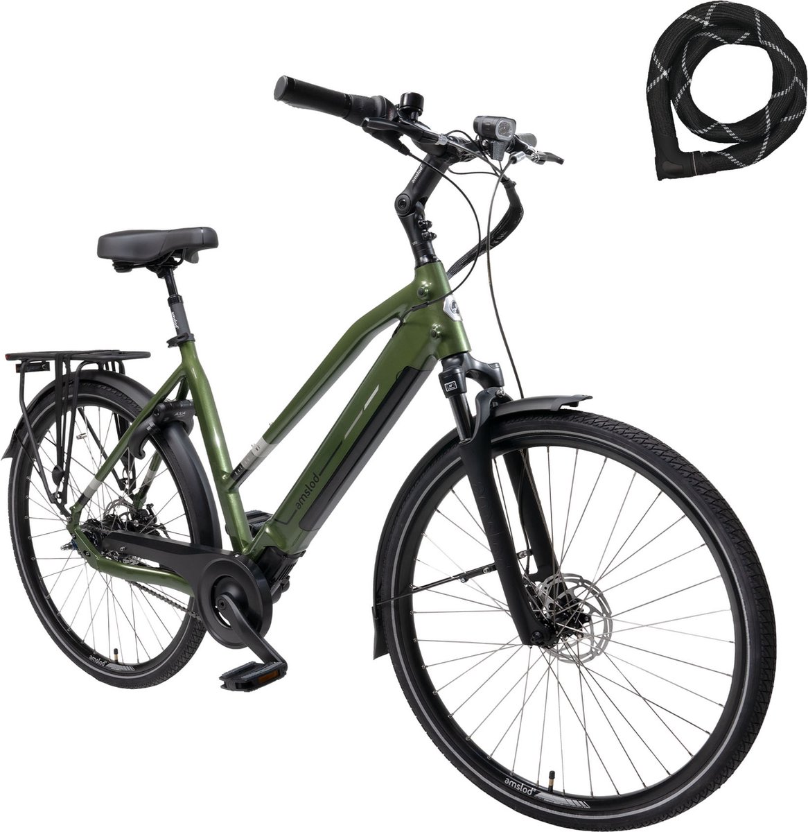 Amslod Dalton E-MV Black Edition Elektrische Fiets - City Elite collectie - Maat M (53cm) - Racing Green - 360Wh accu + ABUS Iven Chain 8210 110cm slot Fiets (elektrisch) kopen online
