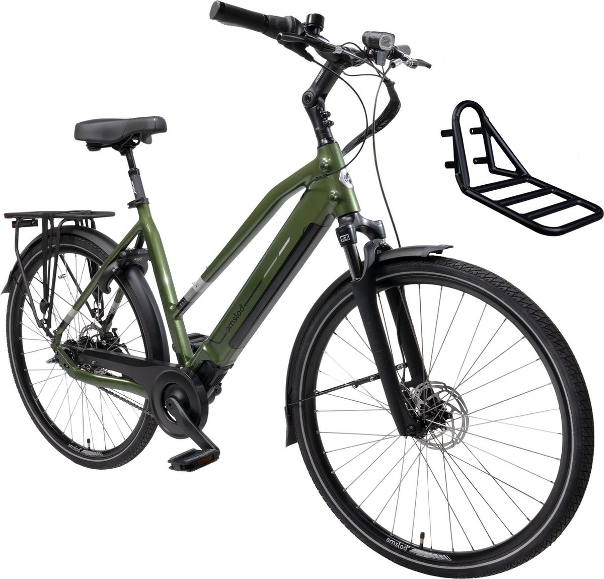 Amslod Dalton E-MV Black Edition Elektrische Fiets - Maat M (53cm) - Racing Green - 360Wh accu + Voordrager (rekje) Fiets (elektrisch) kopen online