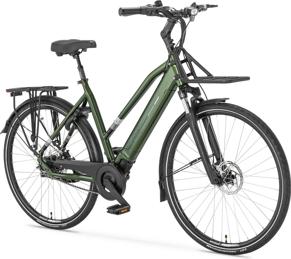 Amslod Dalton E-MV Elektrische Fiets - City Elite collectie - Maat M (53cm) - Racing Green - 360 Wh accu + Voordrager (rekje) Fiets (elektrisch) kopen online