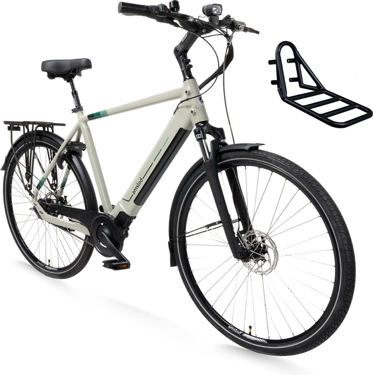 Amslod Denton Black Edition E-LV Elektrische Fiets - City Elite collectie - Maat L (56cm) - Arden Green - 360 Wh accu + Voordrager (rekje) Fiets (elektrisch) kopen online