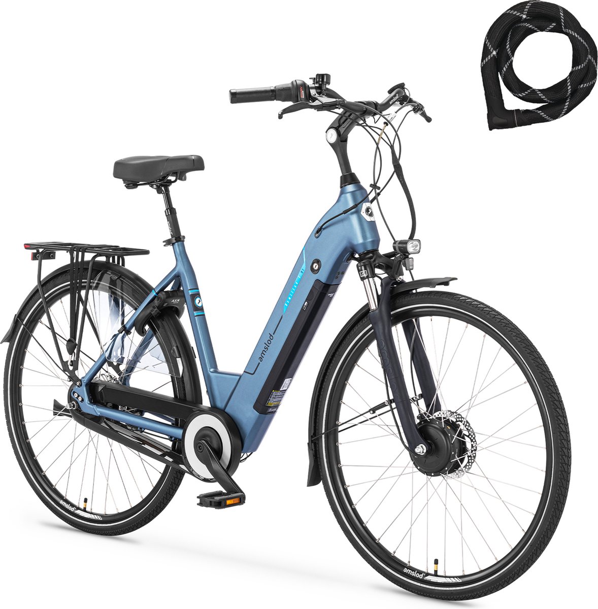 Amslod Hamilton F-MV Elektrische Fiets - Maat M (53cm) - Monaco Blue - 540Wh accu + ABUS Iven Chain 8210 110cm slot - Comfort Flow collectie Fiets (elektrisch) kopen online