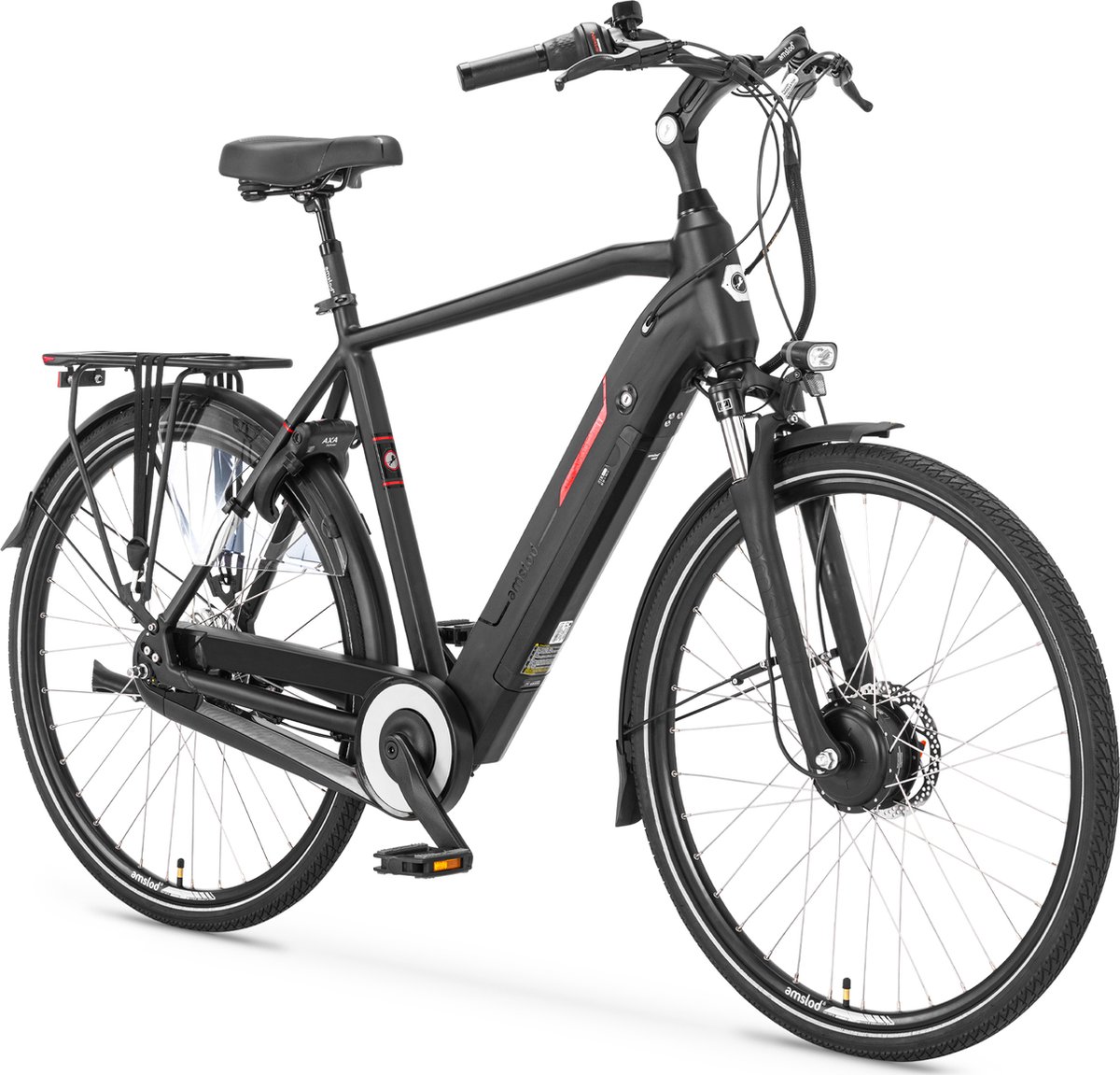 amslod highland f lv elektrische fiets maat l 58 cm voorwielmotor jet black 540wh accu comfort flow collectie