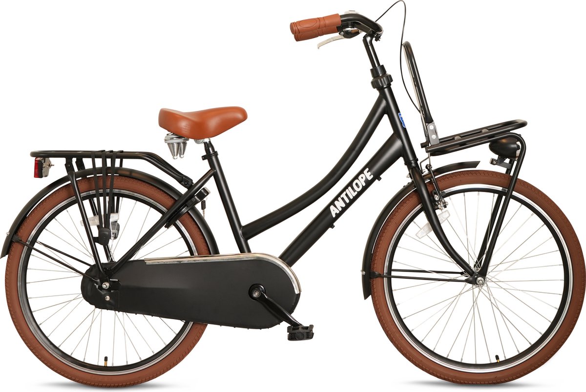 antilope mini cargo transport 24 inch meisjesfiets matzwart