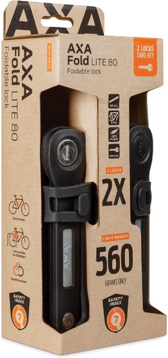 axa vouwslot fold 80 lite duo pack met gelijksluitende sleutels zwart