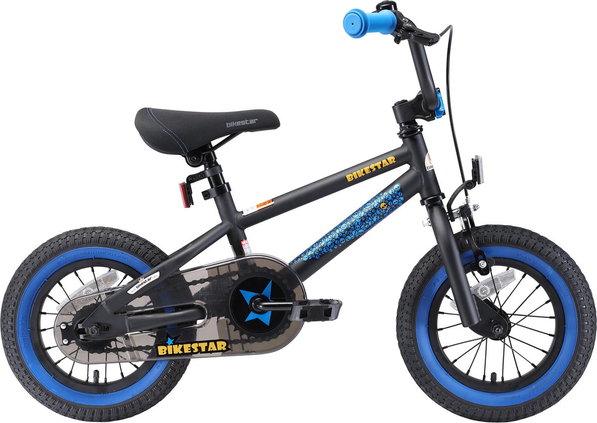 Bikestar 12 inch BMX kinderfiets, zwart / blauw Kinderfiets kopen online