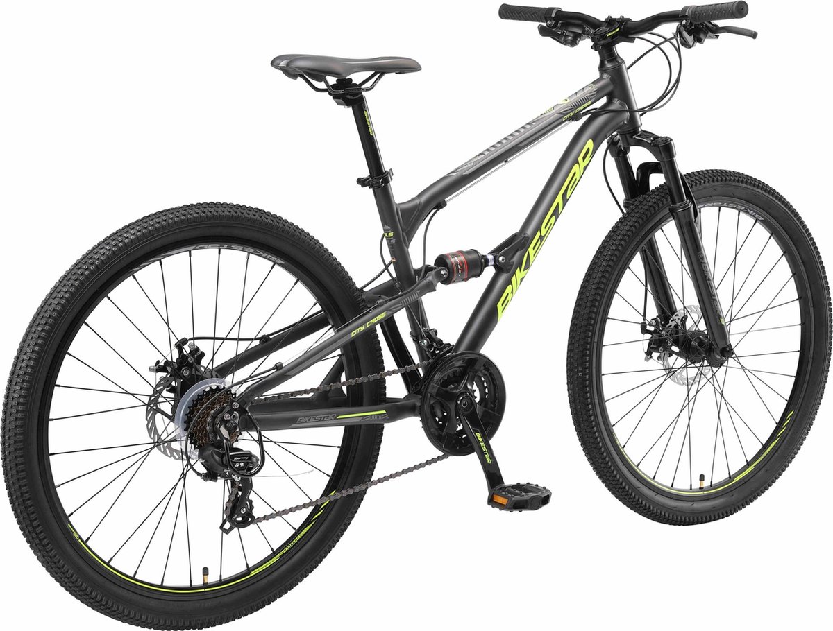 bikestar fully mtb alu 26 inch 21 speed zwart groen