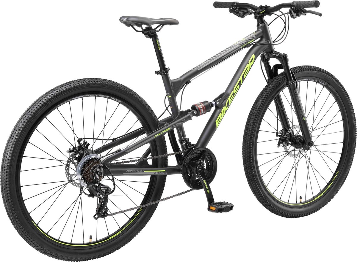 bikestar fully mtb alu 29 inch 21 speed zwart groen