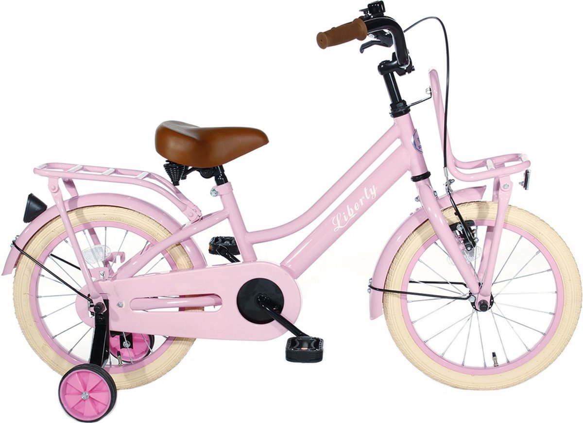 cortego liberty meisjesfiets 16 inch roze kinderfiets met zijwielen