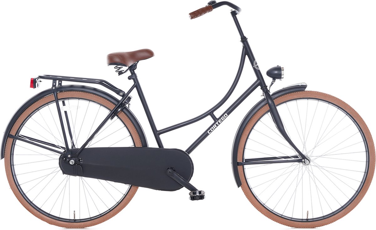 Cortego Omafiets 28 inch Mat-Zwart - Bruin - Damesfiets - Stadsfiets Fiets kopen online