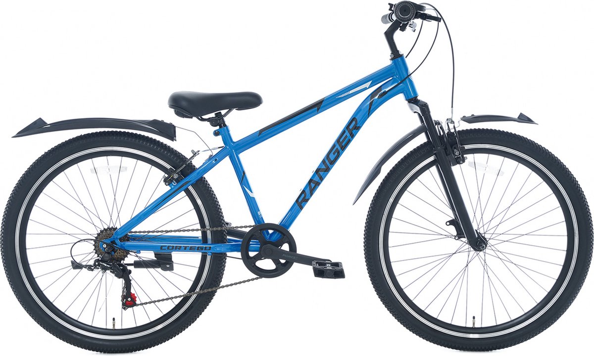 cortego ranger jongensfiets 26 inch blauw 7 versnellingen kinderfiets mountainbike inclusief spatborden