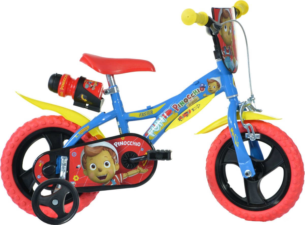 dino pinocchio kinderfiets 12 inch van 2 4 jaar met zijwieltjes jongensfiets blauw