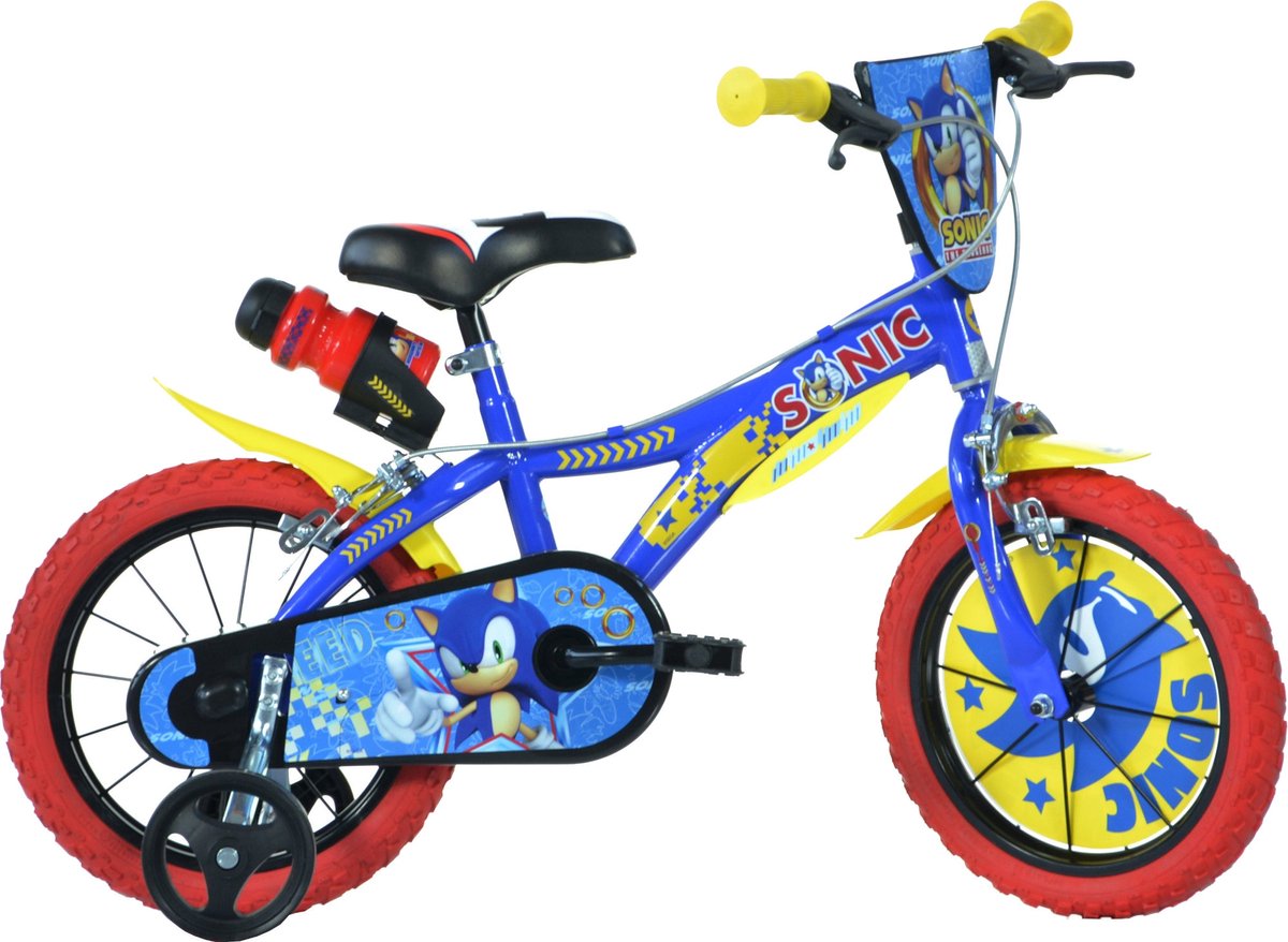 Dino Sonic - Kinderfiets 16 Inch - van 4-6 Jaar - met Zijwieltjes - Jongensfiets Blauw Kinderfiets kopen online