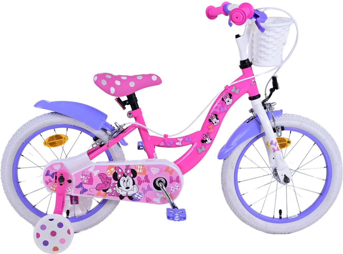 disney minnie kinderfiets meisjes 16 inch roze twee handremmen