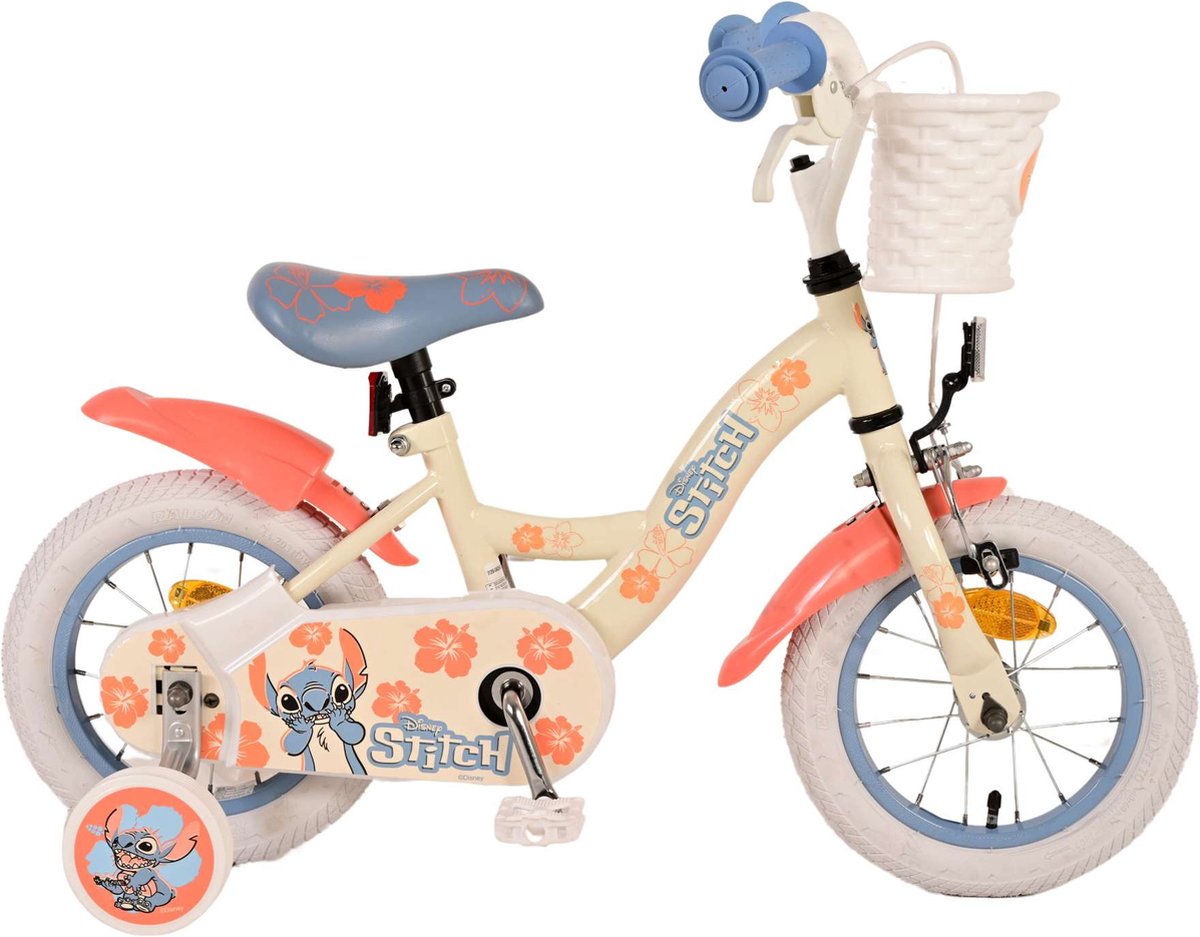 Disney Stitch Kinderfiets - Meisjes - 12 inch - Crème Koraal Blauw Kinderfiets kopen online