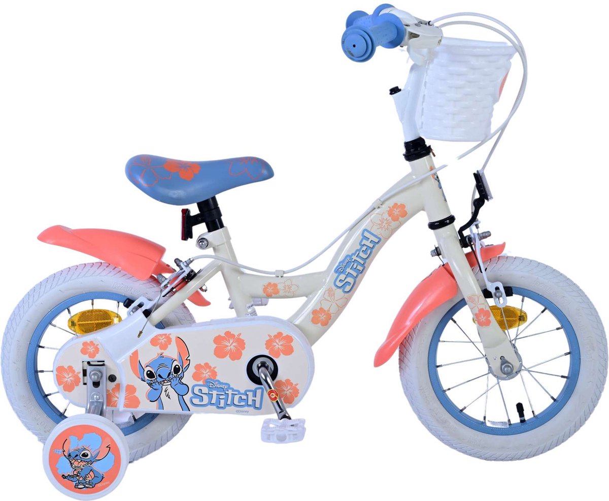 Disney Stitch Kinderfiets Meisjes 12 inch Twee handremmen Crème Koraal Blauw Kinderfiets kopen online