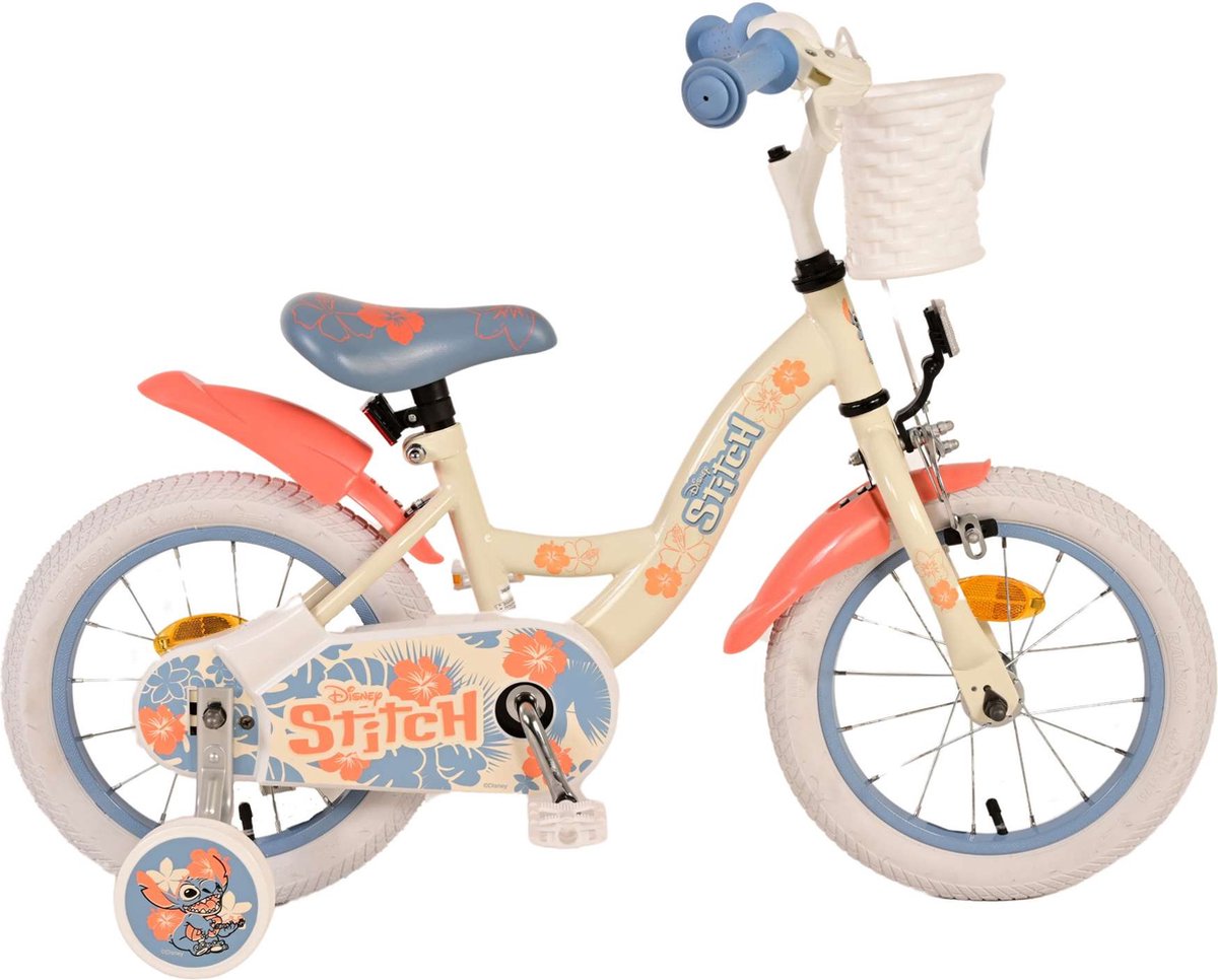 Disney Stitch Kinderfiets - Meisjes - 14 inch - Crème Koraal Blauw Kinderfiets kopen online