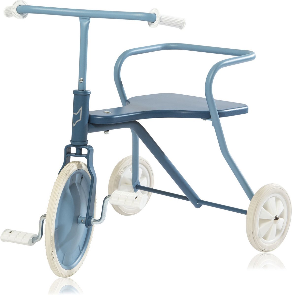 driewieler klassiek geen versnellingen houten zitting driewielfiets blauw