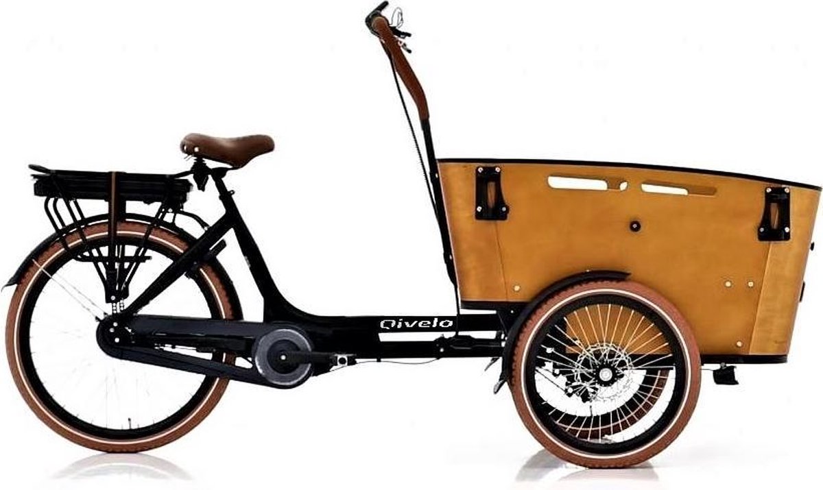 Elektrische bakfiets - Qivelo Curve 3 - 80 Nm Ananda Middenmotor - Incl. Huif, extra Kabelslot - Matzwart / Bruin - Shimano 7 versnellingen Fiets (elektrisch) kopen online
