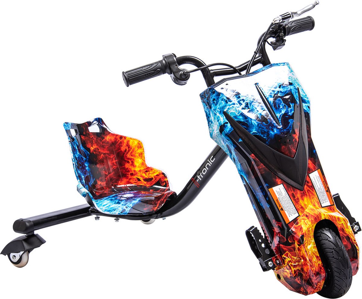 elektrische drift trike kart 250w 36v vlammen rood en blauw