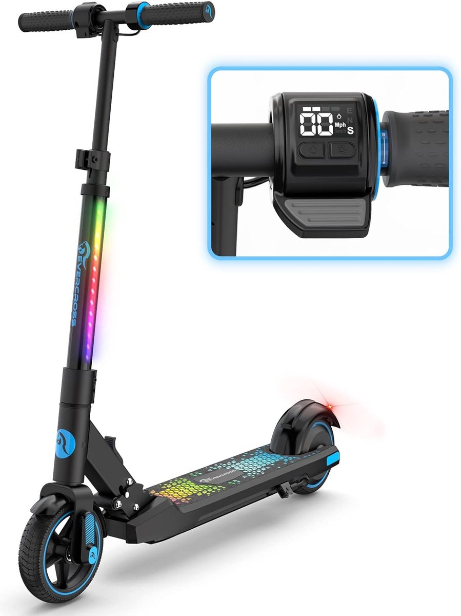 evercross ev06c elektrische step kinderen verlichting 15 km u max 60 kg blauw zwart