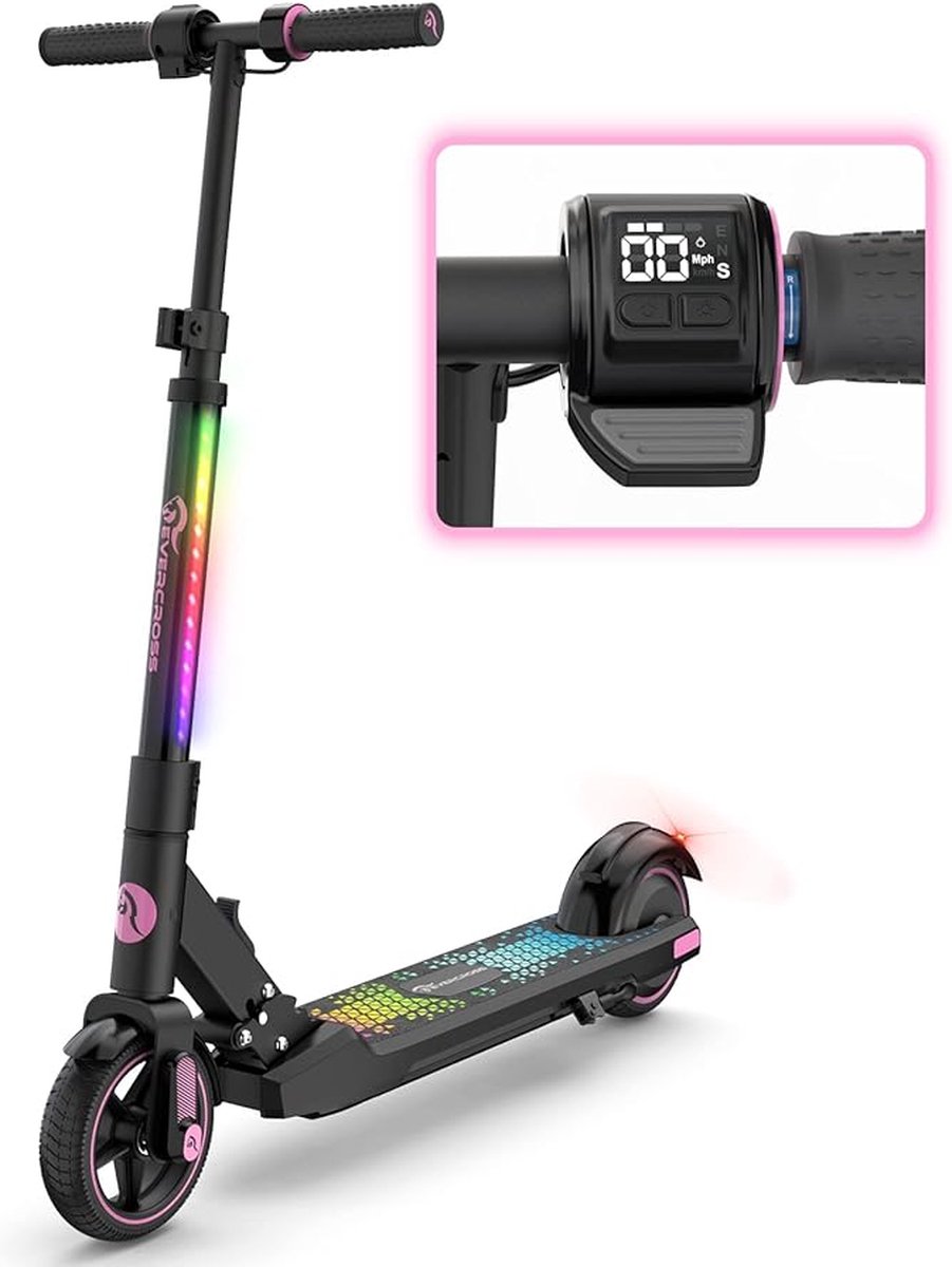 evercross ev06c elektrische step kinderen verlichting 15 km u max 60 kg roze en zwart