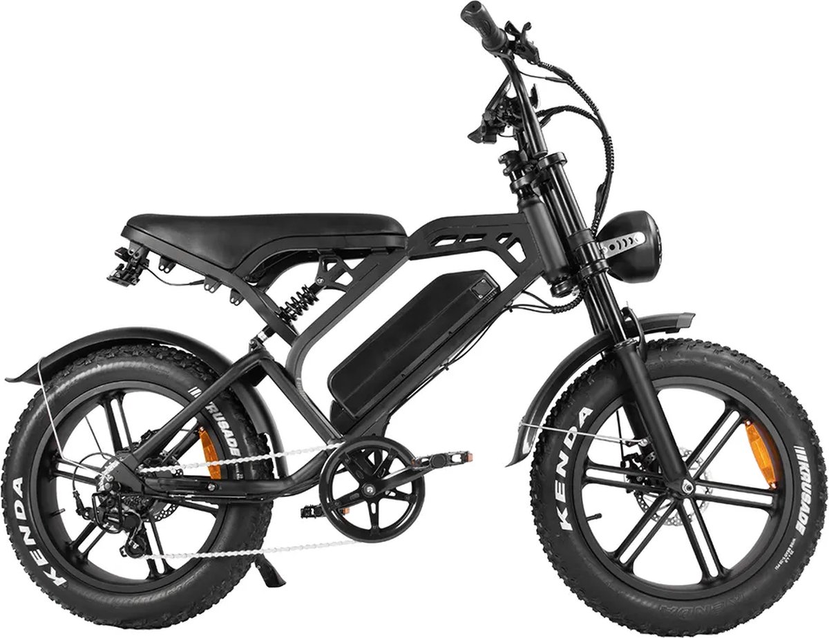 Fatbike V20 - 2024 model - Kick&Move - Rijklaar - Hydraulische remmen - Zwart - Elektrische Fatbike - Fatbikes - E-Bike - 25 km/u - 250W - 7 Versnellingen - Compleet met kettingslot + telefoonhouder + voetsteunen achter Fiets (elektrisch) kopen online