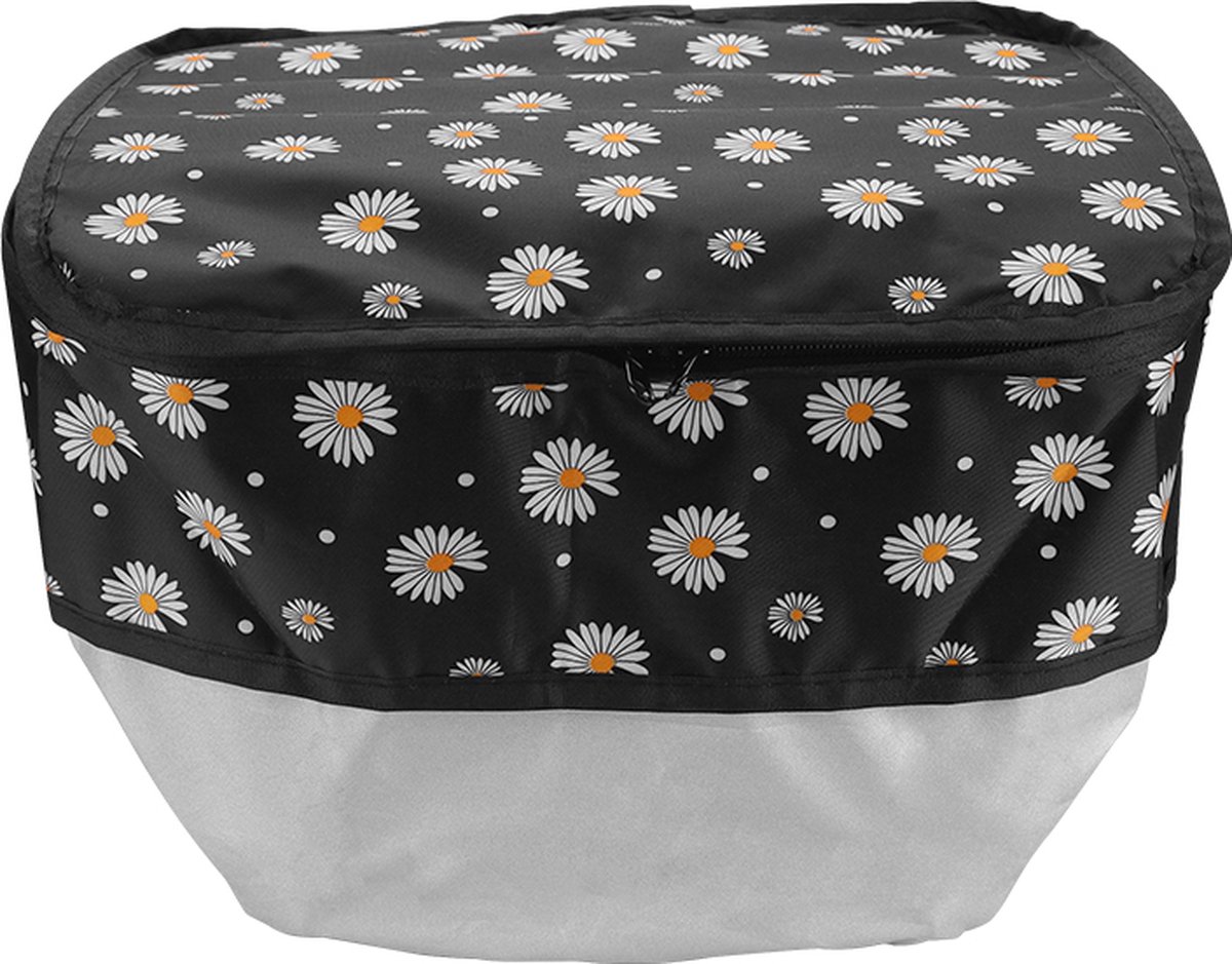fietskrat afdekhoes mand krat hoes waterdicht bloemen zwart madeliefje 31x33x26cm