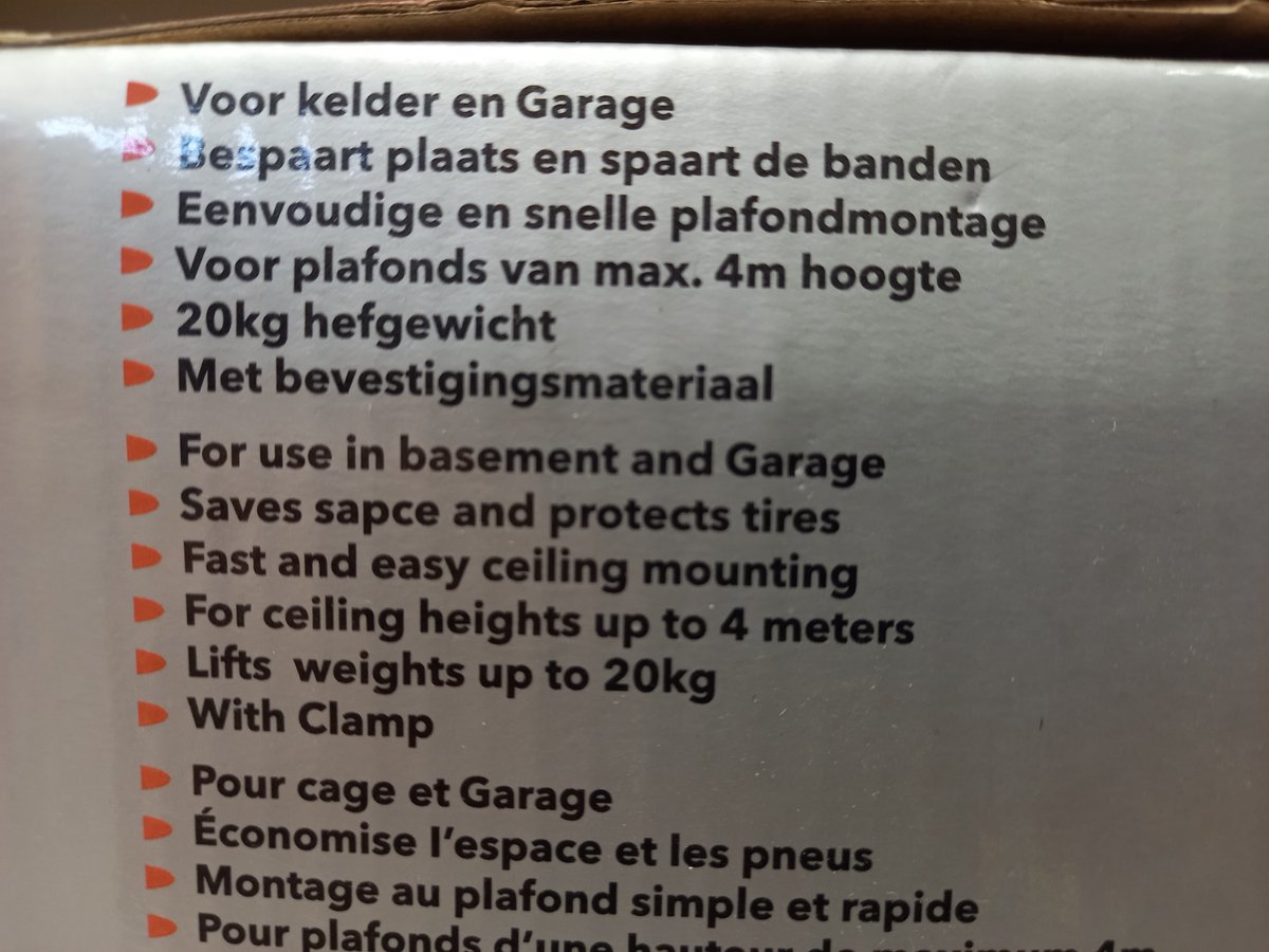 fietslift 20 kilo hefgewicht tot plafonds van 4 meter hoogte tuv gs