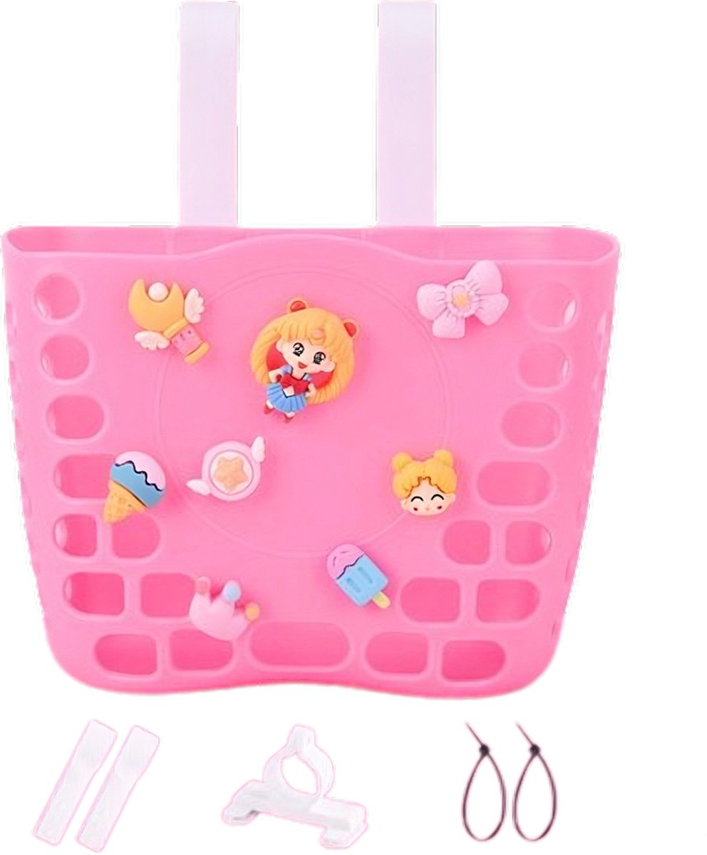 fietsmandje voor aan het stuur meisje kinderfiets roze loopfiets