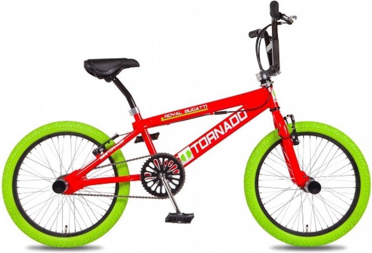 freestyle bmx 20 royal bugatti rood met groene banden