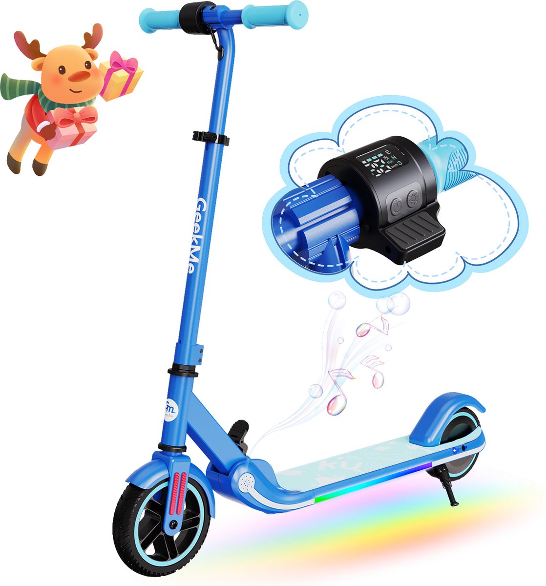 geekme elektrische step kinderen verlichting 16 km u max 50 kg bluetooth blauw