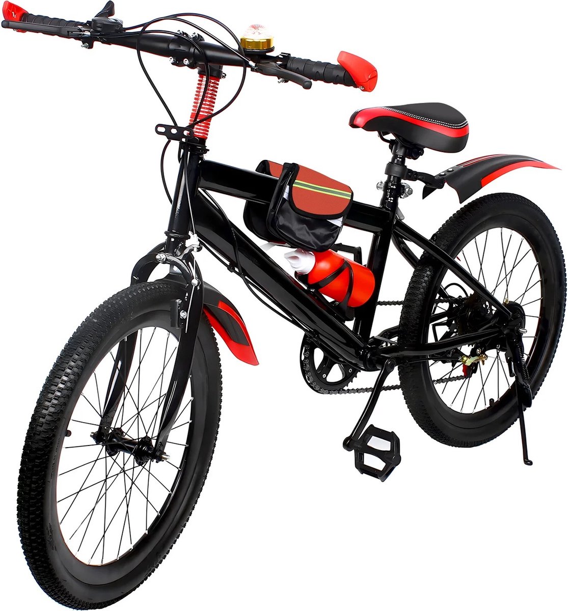 gran vida mountainbike 20 inch 7 snelheden dubbele schijfrem koolstofstaal rood zwart