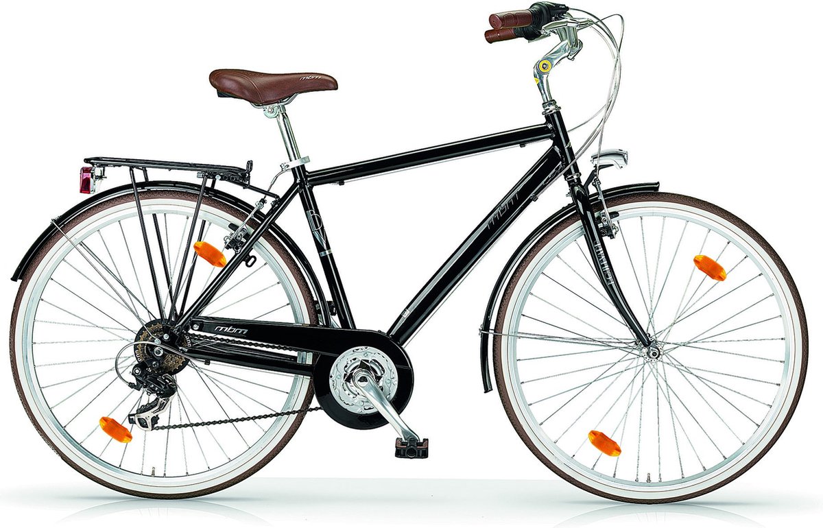 herenfiets classic met 18 versnellingen stadsfiets 28 inch framemaat 58cm hybride v brakes en remgrepen zwart zilver