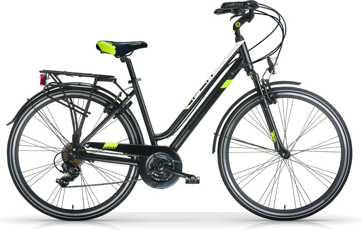 herenfiets sport met 21 versnellingen stadsfiets 28 inch racefiets framemaat 58cm hybride v brakes en remgrepen zwart wit