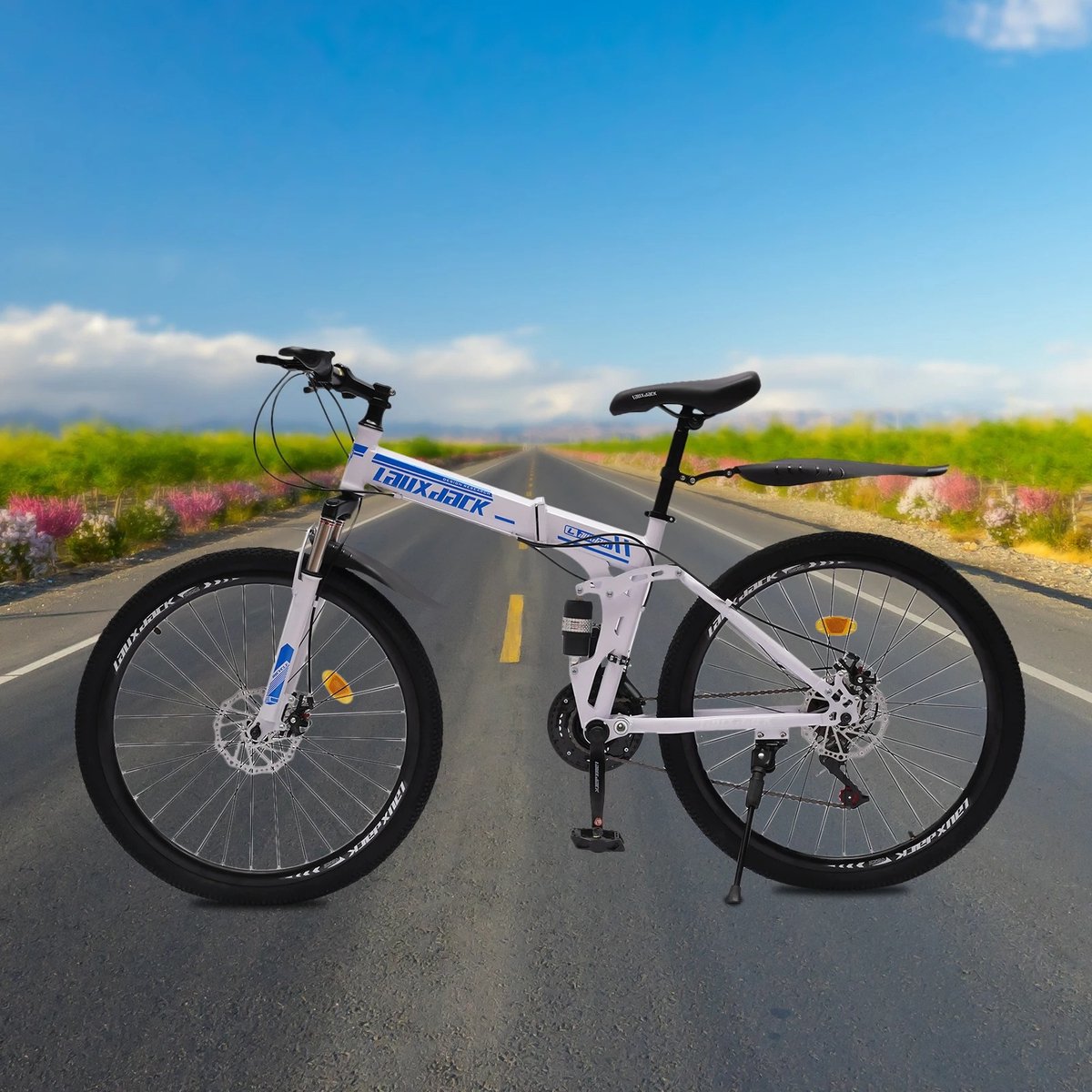 hfl goods opvouwbare mountainbike 26inch 21 snelheden draagbare opvouwbare fiets ideaal voor woon werk verkeer maar ook regulier een topper van een fiets wit met blauwe details