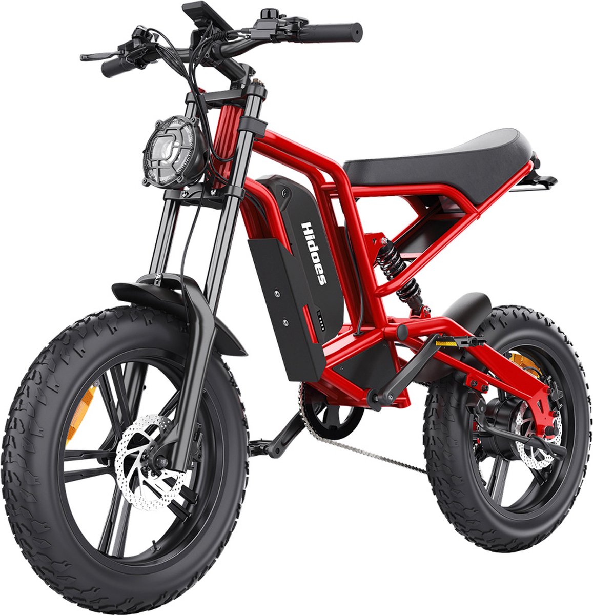 Hidoes B6 elektrische fiets, krachtige borstelloze motor, 48V 15Ah accu, 20'x4' dikke banden, 75km actieradius, olie schijfremmen voor en achter, hydraulische schokdempers - Rood Fiets (elektrisch) kopen online
