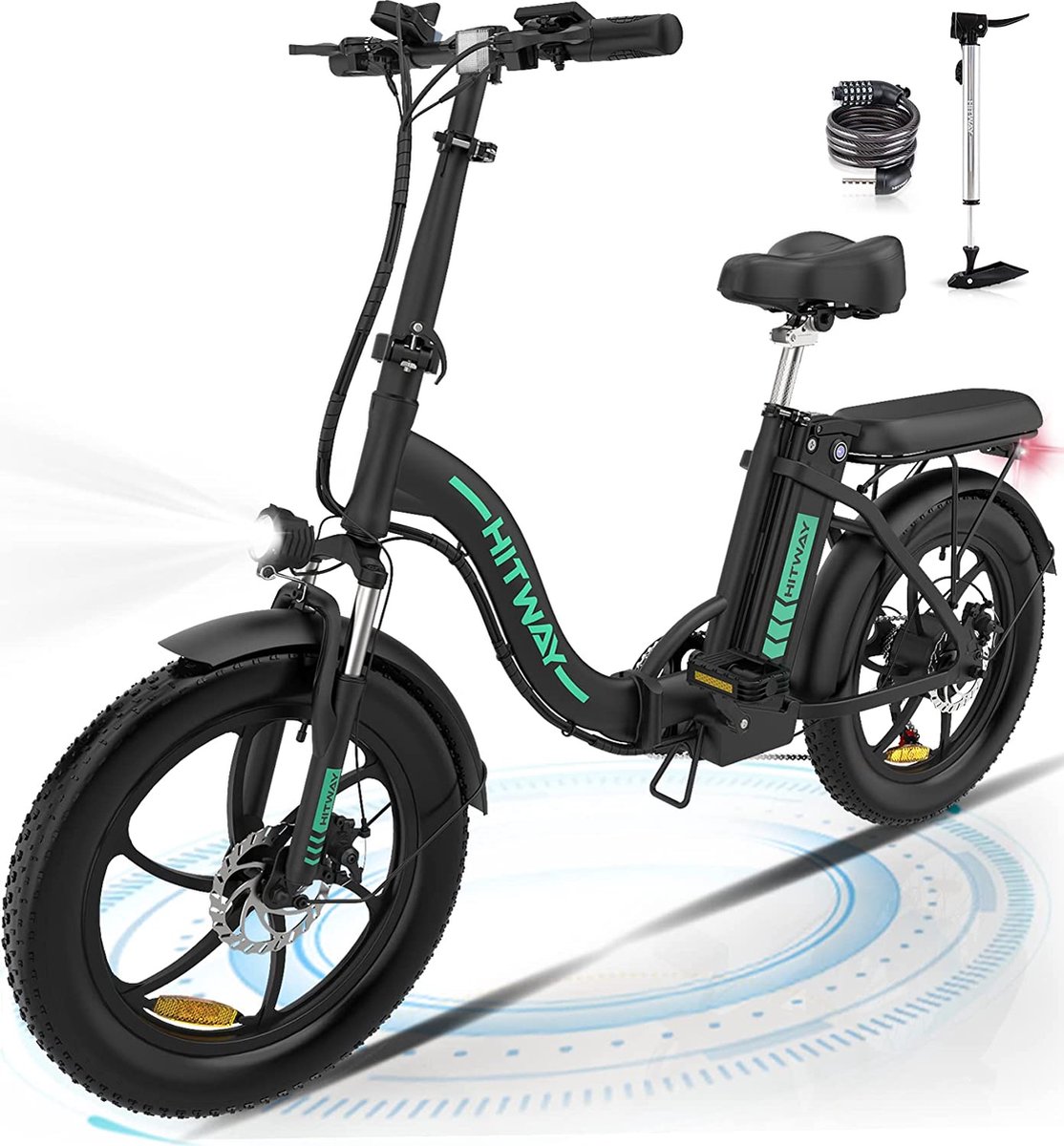 Hitway BK6 Elektrische Fiets | Opvouwbare E-bike | 20 Inch Fat Tire | 250W Motor | 11,2Ah | I | Zwart/Groen Fiets (elektrisch) kopen online