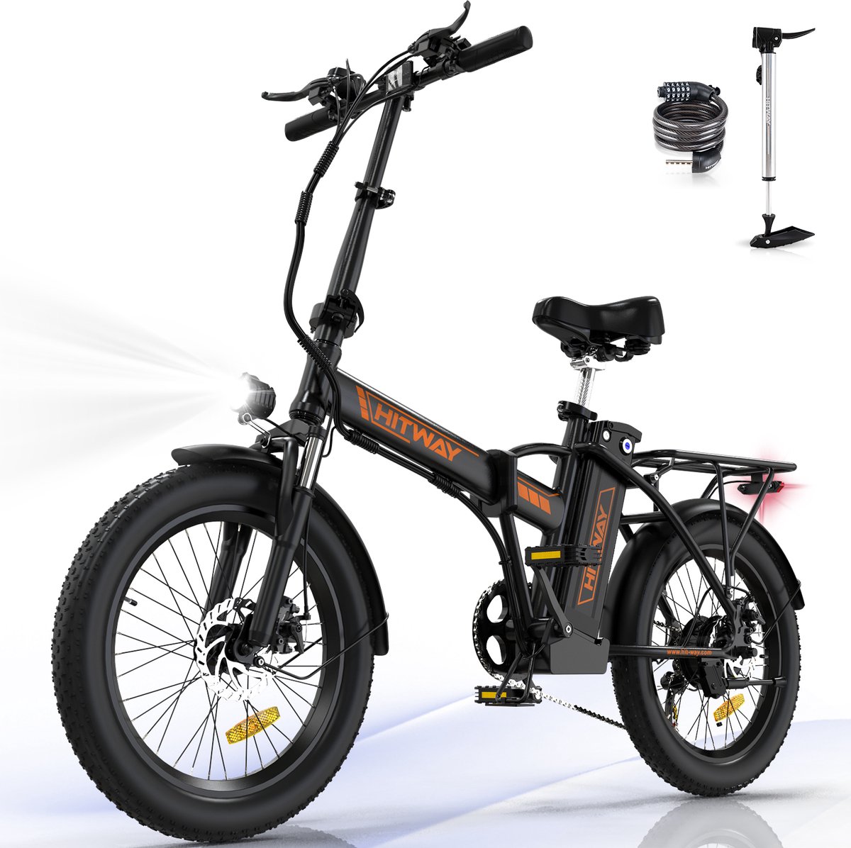 hitway elektrische fiets bk11 e bike 250w motor fat tire 11 2ah 20 inch zwart oranje