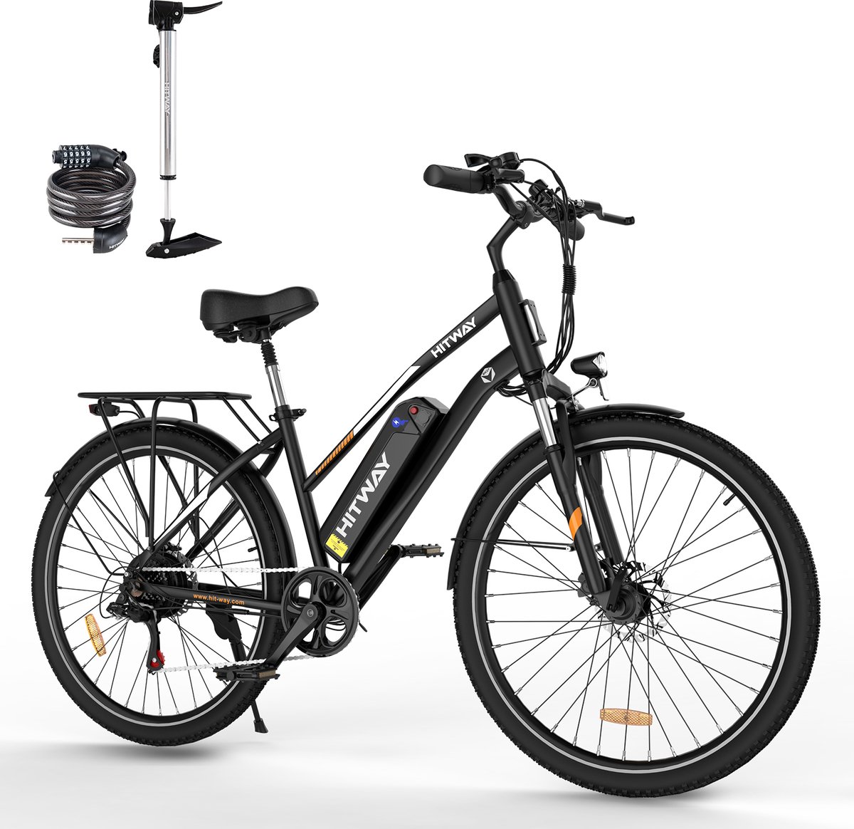 hitway elektrische fiets bk27 28 inch city commuter ebike met afneembare 36v 12ah lithium batterij mountain e bike met 250w motor 7 versnellingen ip54 waterdicht