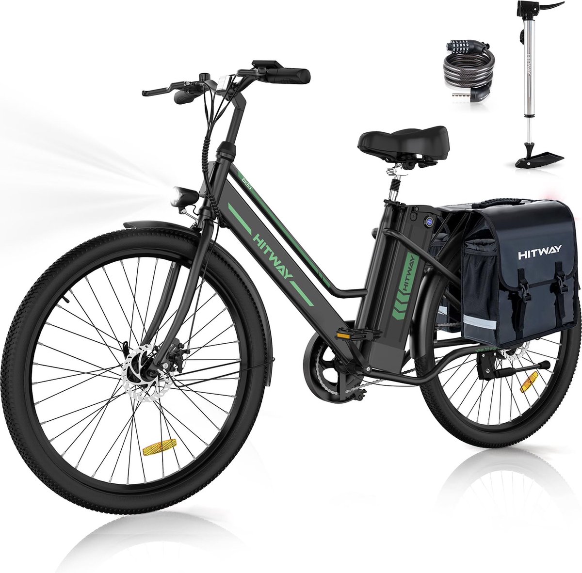 hitway elektrische fiets bk8s 26 inch city commuter ebike met afneembare lithium batterij e bike met 250w motor damesfiets ip54 waterdicht met fietstas