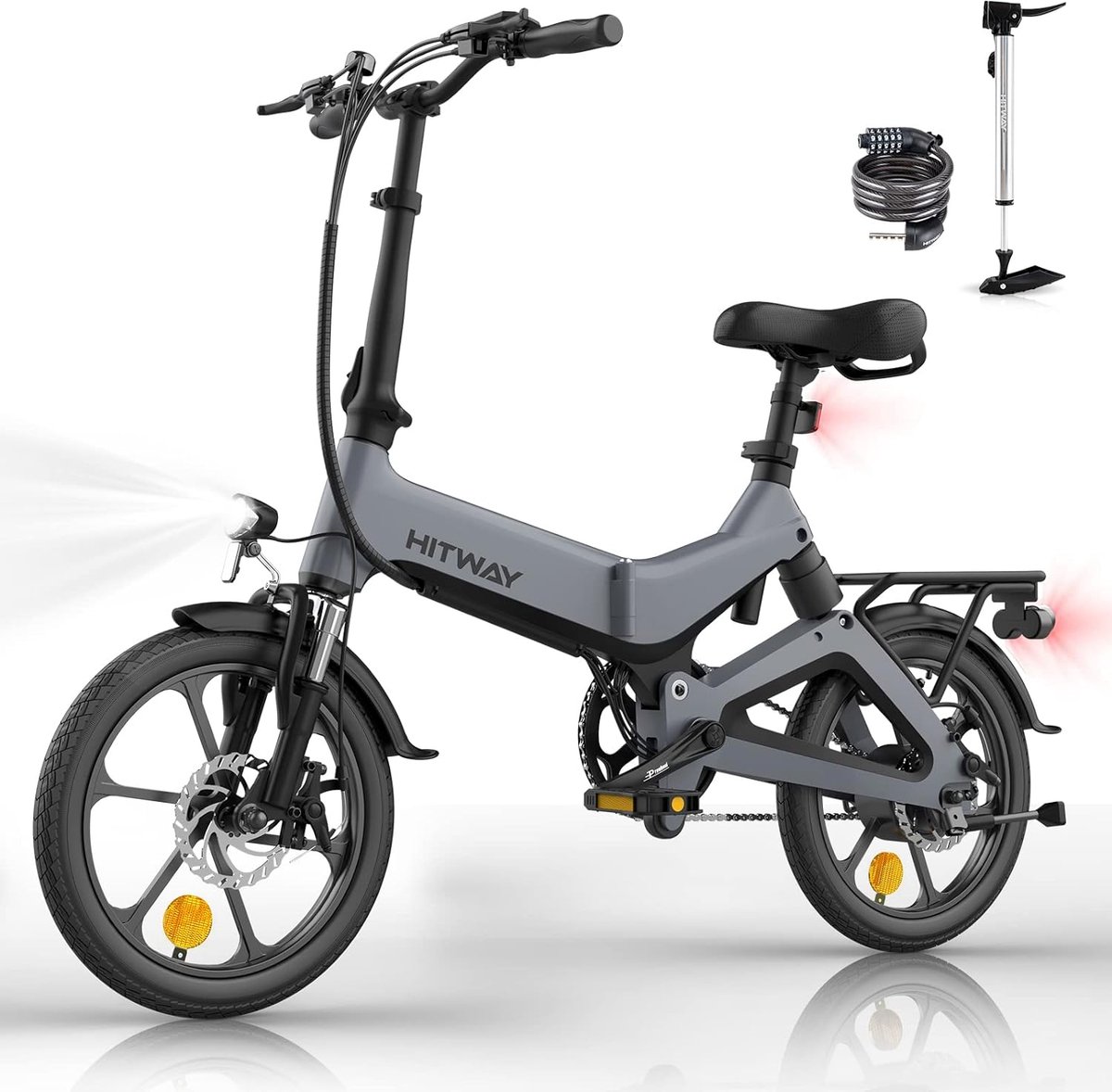 hitway elektrische plooifiets opvouwbare e bike 16 inch 250w motor grijs zwart