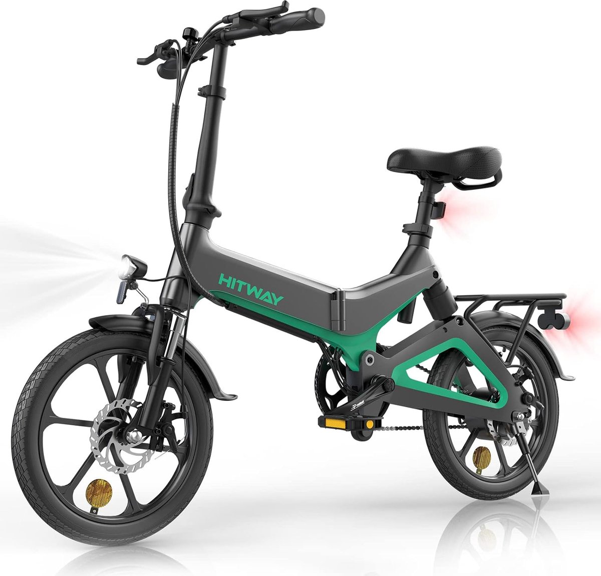 hitway elektrische plooifiets opvouwbare e bike 16 inch 250w motor zwart groen