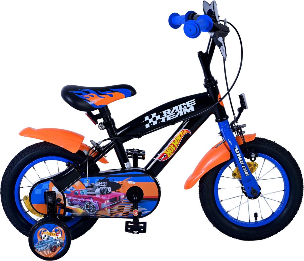 Hot Wheels Kinderfiets - Jongens - 12 inch - Zwart Oranje Blauw - Twee handremmen Kinderfiets kopen online