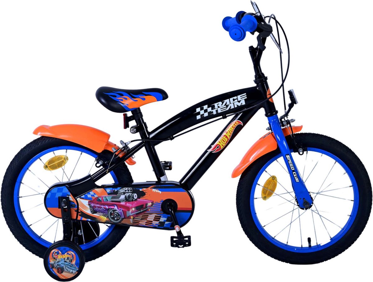 Hot Wheels Kinderfiets - Jongens - 16 inch - Zwart Oranje Blauw - Twee handremmen Kinderfiets kopen online